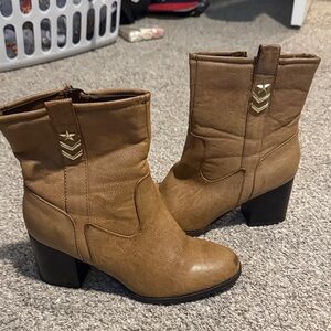 Rampage Tan Heeled Boots with Gold Accents